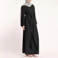 [COD] Middle East Arabian dress solid long section tie waist Muslim womens robe Malay Southeast spot