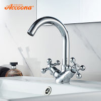 Accoona Basin Faucets Double Handle Deck Mounted Bath Shower Faucets Dual Hole Bathroom Sink Washbasin Water Mixer Tap A9671