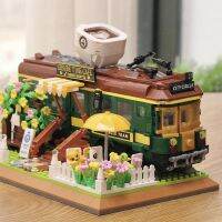 Creative 1081PCS Mini Brick Train Coffee House Cafe Corner Street View Building Blocks MOC Modular Bricks Toy For Children Gifts