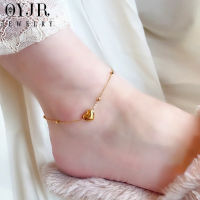 OYJR สร้อยข้อเท้าผญ ข้อเท้าลูกปัดหัวใจสแตนเลสชุบทอง 18k ไม่ลอกดำ