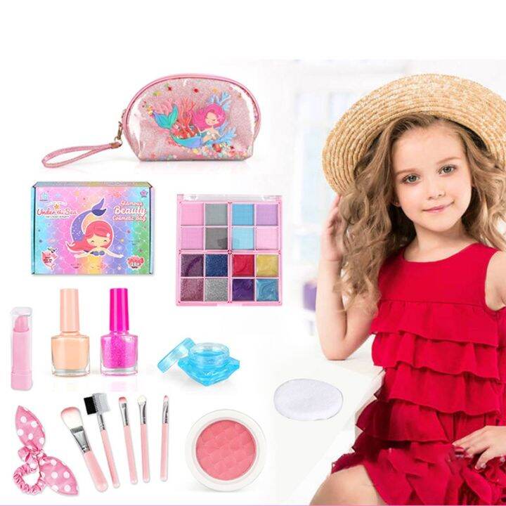 Mermaid Makeup For Girls 14Pcs Washable Kids Real Cosmetics Set Baby Starter Kit In Suitcase Children Toys maquillaje para niñas Mermaid Makeup For Girls 14Pcs Washable Kids Real Cosmetics Set Baby Starter Kit In Suitcase Children Toys maquillaje para niñas