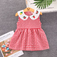 Summer Toddler Girls Sweet Dress 2021 New Casual Fashion Kids Plaid Skirt Baby er Pan Collar with Fruit Printed Clothing