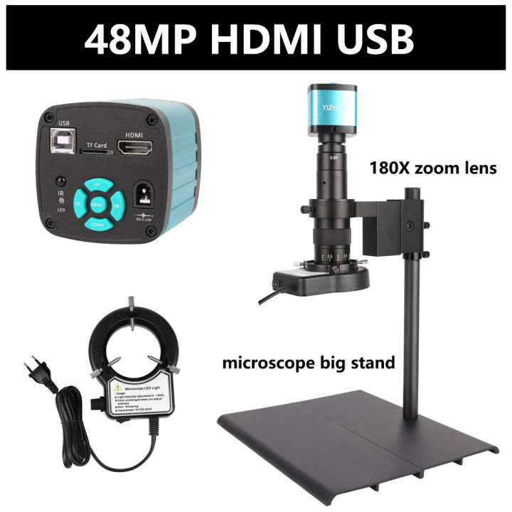 กล้อง48mp-4k-คุณภาพ-usb-hdmi-กล้องจุลทรรศน์วิดีโอดิจิตอล-กล้องจุลทรรศน์กล้องส่องเดียวสามารถซูมได้อย่างต่อเนื่อง130x-c-mount-ได้