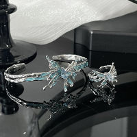 Sea Blue Butterfly Bracelet for Female Minority Design with Irregular Texture Oil Dropping Index Finger Ring, High Grade Feel, Ins Style Bracelet XMWM