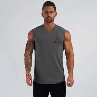 2023 Mens Casual Fashion Gym Bodybuilding Fitness Cotton V Neeck Tank Tops Summer Moisture Wicking Sleeveless Cool Muscle Shirt