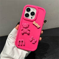 TJJ Y2K เด็กผู้หญิงสีชมพูน่ารักรูปการ์ตูนหมี3D โบว์นิ่มเคสซิลิโคนกรอบกันกระแทก