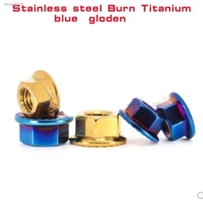 ▬۩ 1/2pcs Flange Nylon Lock Nut M4 M5 M6 M8 M10 M12 Burn Titanium blue gloden stainless steel flange nut