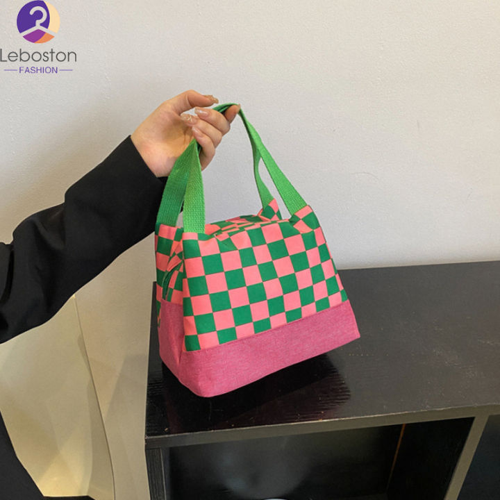 กระเป๋าลำลองผู้หญิงกระเป๋าสีตัดกันอาหารกลางวันของผู้หญิงแฟชั่นเรียบง่ายกระเป๋าเบนโตะความจุมาก