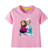 Frozens Annas Elsas เสื้อแขนสั้นสำหรับเด็ก,เสื้อคอตตอนแท้สำหรับเสื้อยืดลายการ์ตูนแบบบางสำหรับเด็กสำหรับฤดูร้อน