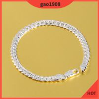 GAOFashion Mens Flat Curb Silver Plated Chain Simple Design celet Jewelry Gift