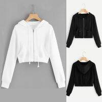 ℗▲ Hoodies Sweatshirt Cropped Drawstring Hooded Sleeve Short Ropa Mujer