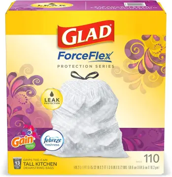 Glad Tall Kitchen Trash Bags ForceFlex Plus With Clorox, 13 Gallon, Lemon  Fresh Bleach Scent 90 Count