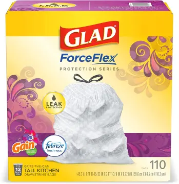 Glad ForceFlexPlus Tall Kitchen Drawstring Trash Bags - 13 Gallon Grey  Trash Bag, Fresh Clean with Febreze Freshness 68 Count