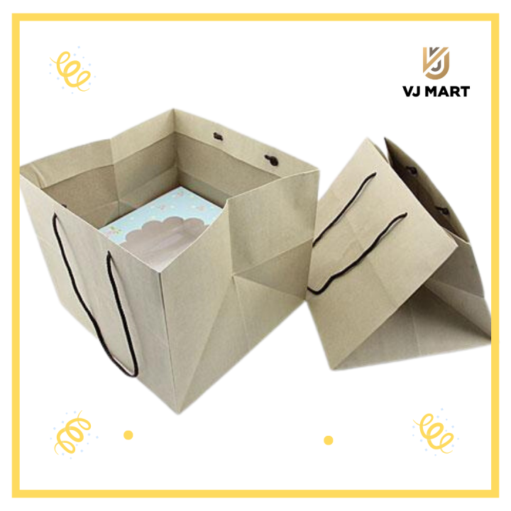 Boxjourney ถุงกระดาษน้ำตาลหูเชือก ใส่กล่องเค้ก 3 ปอนด์ 10 ใบ