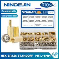 910pcsset M3 Male Female Hex Brass Standoff Spacer with Pan Head Screw Nut and Washer Assortment Kit pcb motherboard standoff