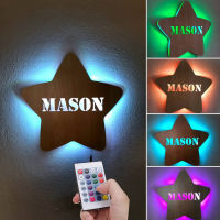 Personalized Star LED Night Light Custom Name Wood Wall Lamp for Kids Birthday Party Gifts Home Decor Adjustable Brightness