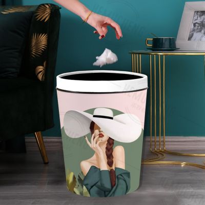 [COD] luxury lidless large pressure ring trash can storage bucket European-style bedroom wastebasket living room high-value sanitary