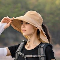 Topi Bucket สำหรับผู้หญิงหมวกแก็ปปีกกว้างขนาดใหญ่สำหรับ Topi Bucket หมวกบังแดดฤดูร้อนกลางแจ้งตกปลาเดินป่าป้องกันคอผ้าคลุมไหล่หมวกสตรีหมวกมีกระบัง