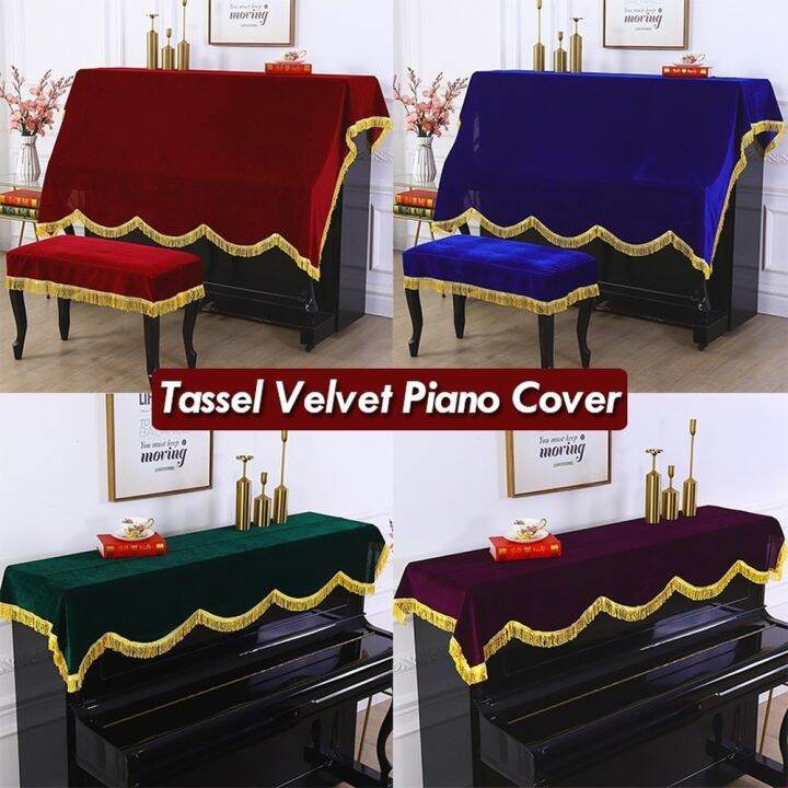 new-red-and-green-classical-velvet-piano-cover-simple-thickened-half-cover-fabric-piano-top-piano-bench-dust-cover