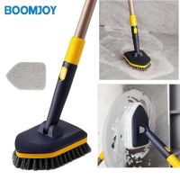 BOOMJOY แปรงเครื่องขัดกระเบื้อง2 In 1แปรงทำความสะอาด126ซม. ไม้เท้ายืดหดปรับระดับได้ขนแปรงแข็งแผ่นขัดถูสำหรับทำความสะอาดห้องน้ำห้องครัวผนังห้องน้ำ