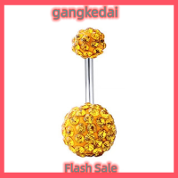 Gangke 1ชิ้นคริสตัลบอลสะดือห่วงสแตนเลสเจาะสะดือน่ารักบาร์เจาะสะดือ