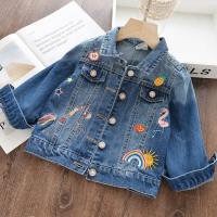 Girls Spring Autumn Denim Coats Children Cartoon Unicorn Outerwear Jackets Kids Fashion Embroidery Clothing 2- 8 Years