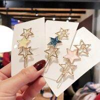 【cw】 Temperament side clip five-pointed star round bangs broken hair sweet wild hairpin tiara accessories 1