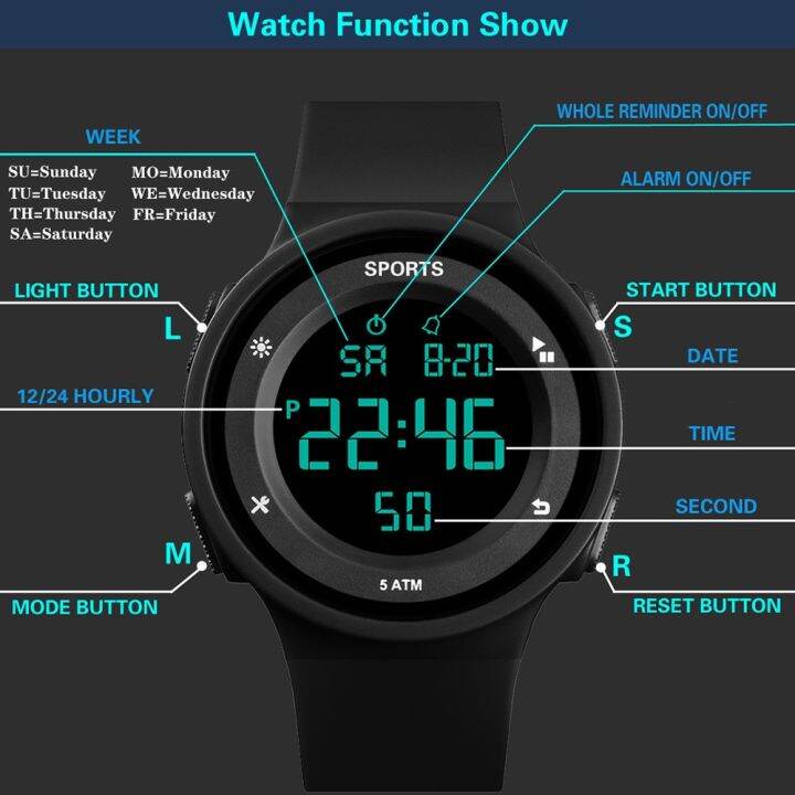 แฟชั่นนาฬิกาดิจิตอลสำหรับผู้ชายและผู้หญิงกันน้ำเรืองแสงนาฬิกาปลุกนักเรียนกีฬาสบาย-ๆ-นาฬิกาอิเล็กทรอนิกส์