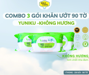 Combo 3 gói Khăn giấy ướt cao cấp 90 Tờ Không Mùi Yuniku HÀNG CHÍNH HÃNG