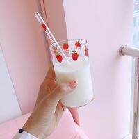 【CW】☋✘  300ml Strawberry Glass Cup With Transparent Student Resistant Dropship