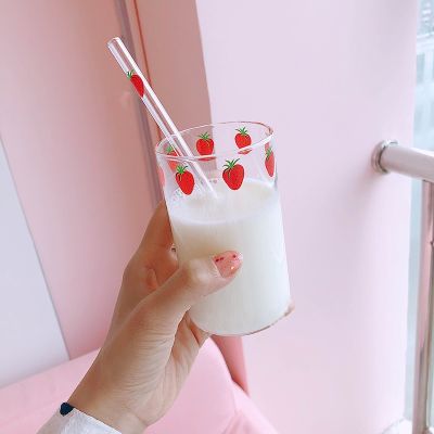 【CW】☋✘  300ml Strawberry Glass Cup With Transparent Student Resistant Dropship