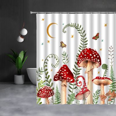 【CW】☎  Shower Curtain Mushrooms Floral Boho Curtains with Hooks