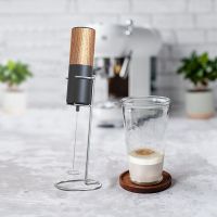 Electric Milk Frother Whisk Handheld Foamer Coffee Maker for Cappuccino Stirrer Food Blender -Wood Grain