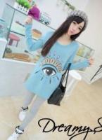 เสื้อแฟชั่น คอกลม แขนยาว บุกันหนาว ลาย eye สีฟ้า 2738