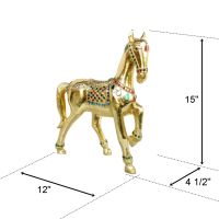 ม้าทองคู่ ม้าไม้ ม้ามงคล ขนาด 11.25x30x37.5 ซม. น้ำหนัก 1300 กรัม เสริมฮวงจุ้ย เสริมดวง สัญลักษณ์แห่งความสูงส่ง ม้าแกะสลักจากไม้ฉำฉา ปิดทองคำเป