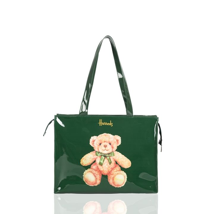 harrods-green-bottom-teddy-shoulder-bag-tote-bag-zipper-pvc-waterproof-bag-work-lunch-bag-printed-tote-bag