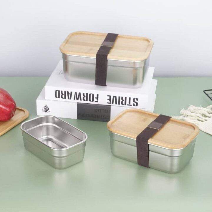 stainless steel ecofriendly food container with wooden lids bamboo