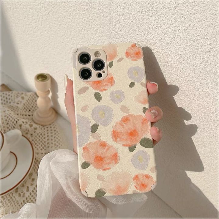 เคสโทรศัพท์-ซิลิโคน-หนังเทียม-พิมพ์ลายดอกไม้-สไตล์เรโทร-สําหรับ-11-pro-max-x-xr-xs-max-7-8-plus-se-2020-12-pro-240