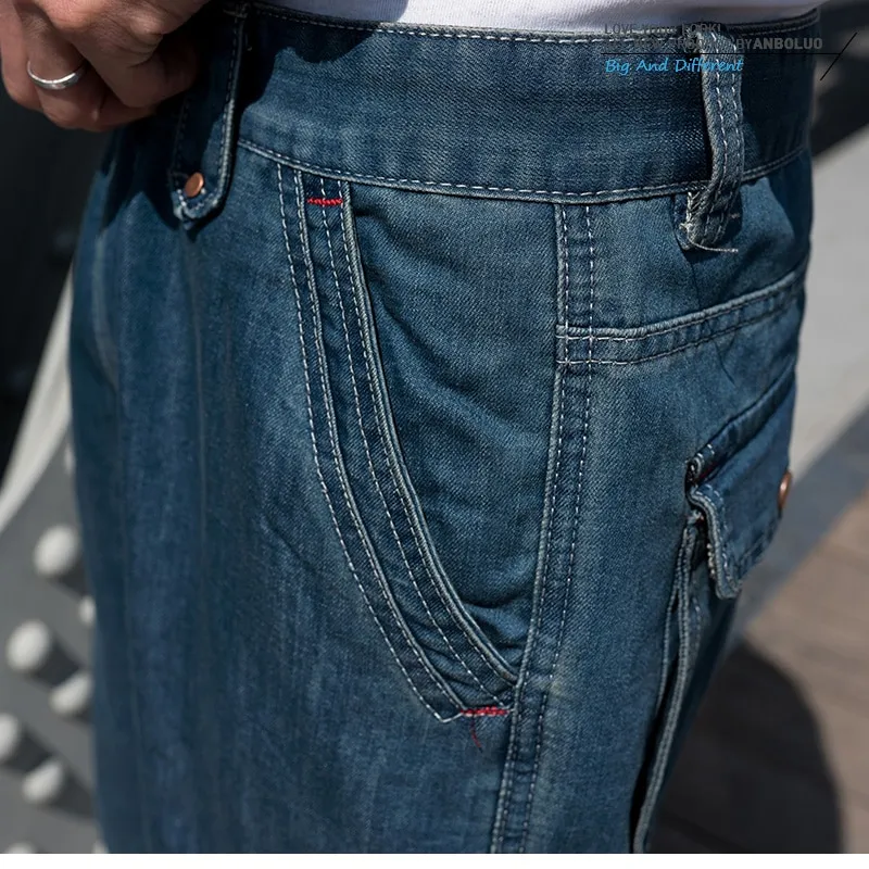 KJHD Summer Denim Overalls Cropped Pants Big Pocket Men's Shorts Hip Hop  Loose Plus Size Denim Short Men (Color : A, Size : 36)