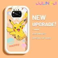 Jjlingji เคสสำหรับ Xiaomi POCO X3 Poco X3 NFC Poco Pro X3การ์ตูน Pikachu Patten สีสันสดใสกล้องมอนสเตอร์ตัวน้อยน่ารักนิ่มสำหรับเลนส์กันกระแทกแบบใสเคสมือถือเคสความคิดสร้างสรรค์โปร่งใสเรียบง่ายฝาครอบป้องกันซิลิโคน