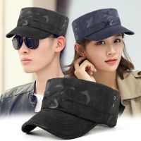 【Hot Sale】 Four fashion five-pointed star print camouflage flat cap men and women sun protection hat outdoor casual sunshade