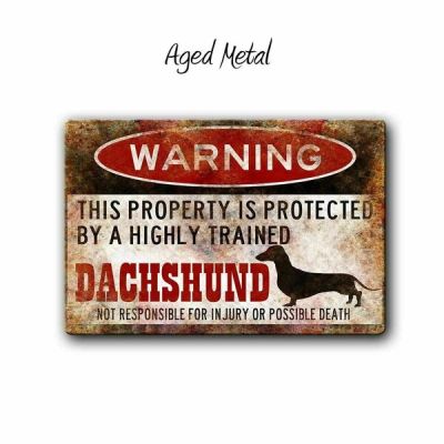 Vintage Funny Dachshund Warning Tin Sign Wall Plate Plaques 12 X 8 Inch Baking Trays  Pans