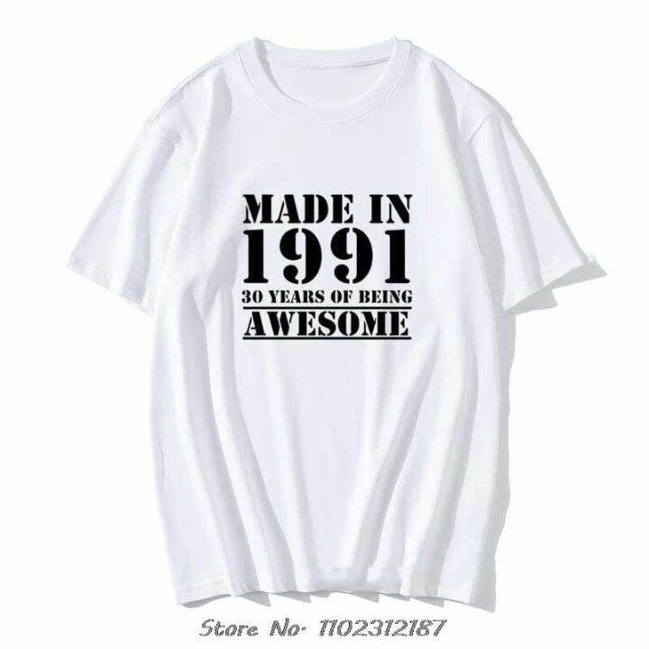 funny-30th-birthday-เสื้อยืด-made-in-1991-tees-ลำลอง30ปี-being-awesome-t-เสื้อผู้ชาย-geek-เสื้อ-t-เสื้อผู้ชาย-slim-fit