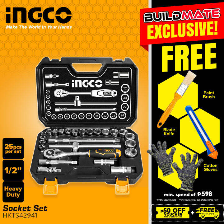 INGCO Socket Set 1/2" 25PCS/SET HKTS12251 •BUILDMATE• IHT Lazada PH