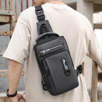 Haoshuai กระเป๋าสะพายข้างผู้ชาย กระเป๋าคาดเอว Mens sports waterproof and durable multi-function outdoor casual fashion chest bag