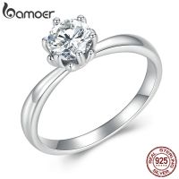 {Zhongxi Ornamoer} BAMOER 0.8CT เพชรโมอีสทรงกลม14K แหวนชุบทองสำหรับผู้หญิง D Color VVS1 EX Lab แหวนหมั้นเพชรแหวน925เงินสเตอร์ลิง