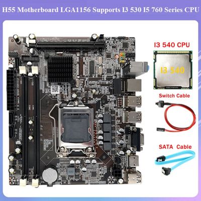 H55 Motherboard LGA1156 Supports I3 530 I5 760 Series CPU DDR3 Memory Motherboard+I3 540 CPU+SATA Cable+Switch Cable
