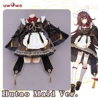 Uwowo-Game Genshin Impact Hutao Cosplay Traje, Hu Tao Maid Traje, Vestido De Hallowo,Roupa De Natal, Role Play, Em Estoque