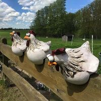 3 PCS Chicken Sitting on Fence Decor Garden Statues Art Sculptures Farm Patio Resin for Fences Rooster Statues Wall Art Yard