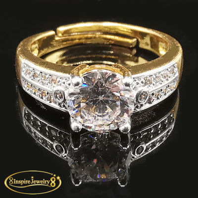 Inspire Jewelry ,แหวน ประดับเพชรCZ เพชรชูเม็ดใหญ่ งานจิวเวลลี่ ตัวเรือนหุ้มทอง 100% 24K สามารถปรับขนาดได้ พร้อมกล่องทอง